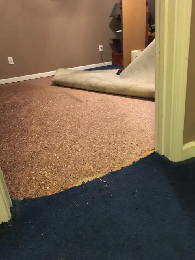 Carpet pad removal revealing water damage during Drying & Dehumidification in Fox Crossing