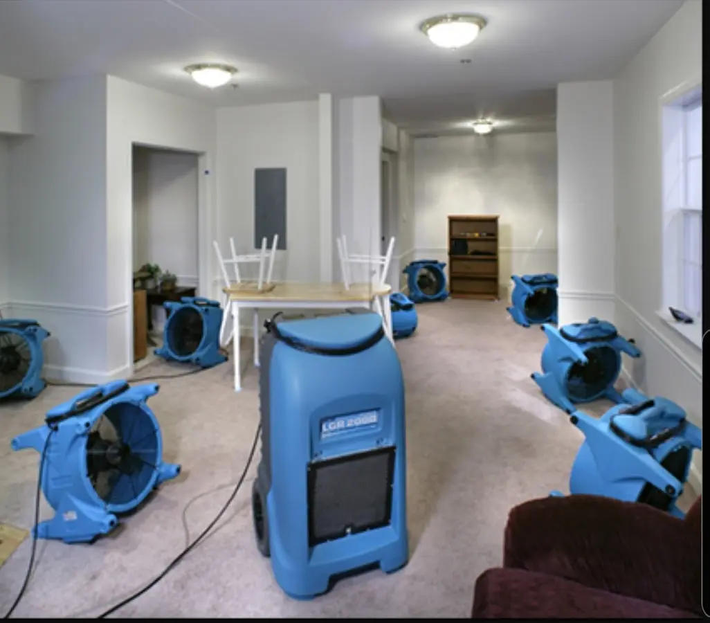 Air movers and dehumidifier setup for Water Damage Restoration in Fox Crossing