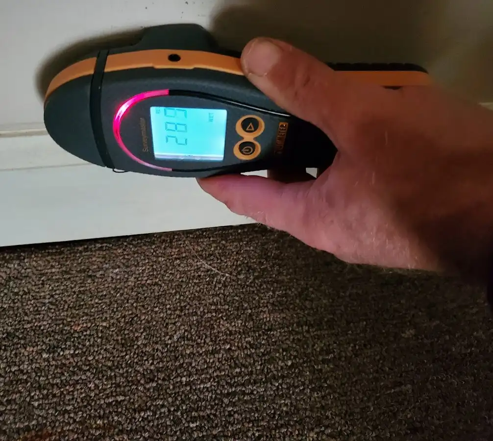 Moisture detection at baseboard during Sewage Cleanup & Sanitation in Fox Crossing